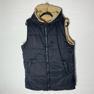 Black Puffer Vest with Tan Sherpa Lining 1XL